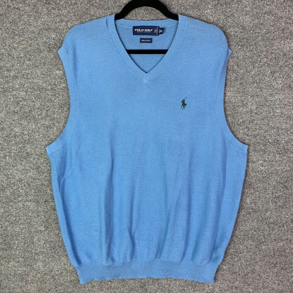 Vintage Polo Golf Ralph Lauren Sweater Vest Men's Sz‎ XL Blue 100% Cotton Cable